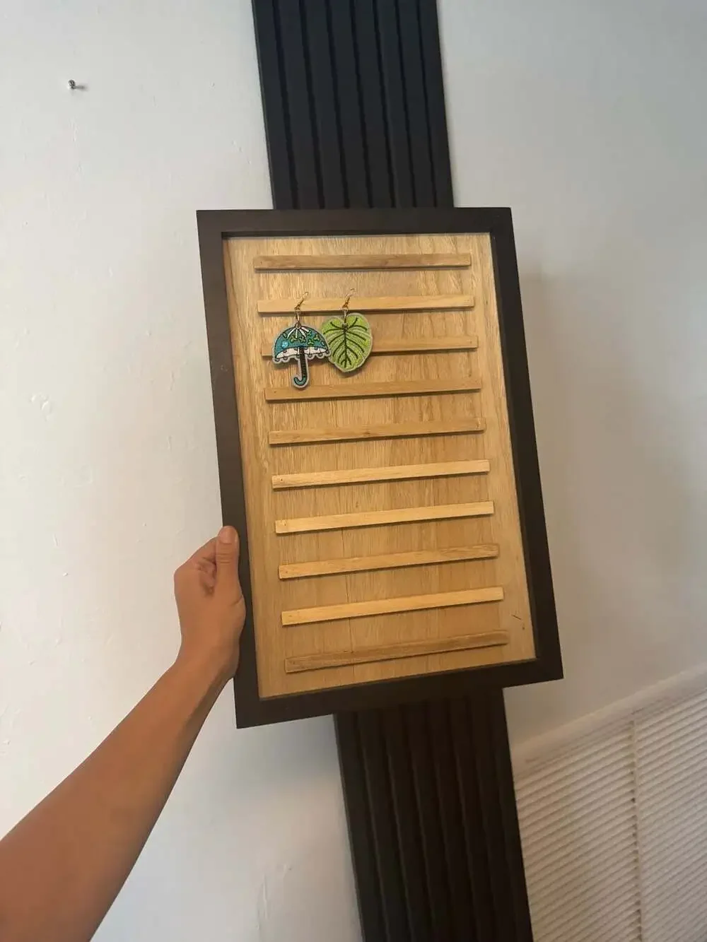 Wooden Earring Display Organizer Rack with Black Frame